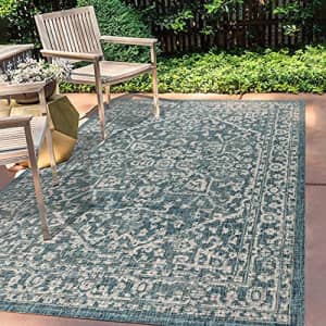 JONATHAN Y Malta Bohemian Medallion Textured Weave Indoor/Outdoor Teal/Gray 4 ft. x 6 ft. Area Rug, for $33