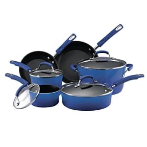 Rachael Ray Brights Nonstick Cookware Pots and Pans Set, 10 Piece, Blue Gradient for $270 Rachael Ray Brights Nonstick Cookware Pots and Pans Set, 10 Piece, Blue Gradient for $270