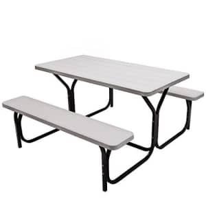 Giantex Picnic Table Bench Set Outdoor Camping All Weather Metal Base Wood-Like Texture Backyard for $200