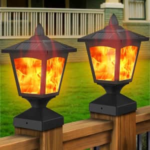 Henre LED Solar Flame Post Lights 2-Pack for $37 Henre LED Solar Flame Post Lights 2-Pack for $37