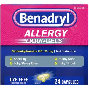 Benadryl Liqui-Gels Antihistamine Allergy Medicine & Cold Relief 24-Count Box for $3 Benadryl Liqui-Gels Antihistamine Allergy Medicine & Cold Relief 24-Count Box for $3
