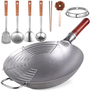 Teewe 13.4" Carbon Steel Wok with 8-Pc. Accessories for $30