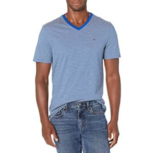Tommy Hilfiger Men's Short Sleeve Striped V-Neck Cotton T-Shirt, Cobalt, Large for $18