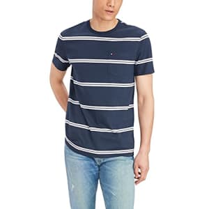 Tommy Hilfiger Men's Short Sleeve Crewneck T Shirt with Pocket, Blue Captain, XS for $21