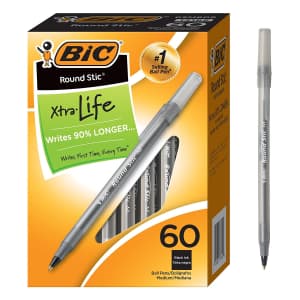 BIC Round Stic Xtra Life Ballpoint Pen 60-Pack for $5