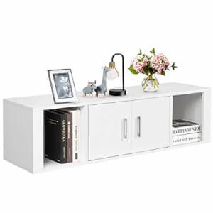 Giantex Wall Mounted Storage Cabinet 2 Cube Floating Media Hanging Desk W/2 Doors and 2 Open for $100