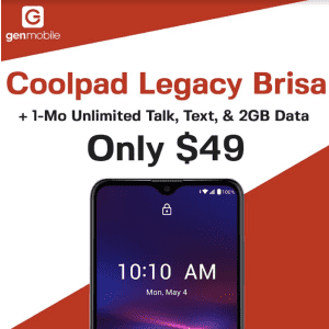 Coolpad Legacy Brisa + Unlimited Talk, Text, & 2GB of Data at Gen Mobile for $49