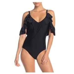 Nicole Miller Women's Ruffled Cold Shoulder One-Piece Swimsuit for $25 Nicole Miller Women's Ruffled Cold Shoulder One-Piece Swimsuit for $25