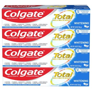 Colgate Total Whitening Toothpaste 4.8-Oz. Tube 4-Pack for $8.31 w/ Sub & Save Colgate Total Whitening Toothpaste 4.8-Oz. Tube 4-Pack for $8.31 w/ Sub & Save