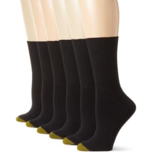 GOLD TOE Men's Extended Sizes 6-Pack Turn Cuff Socks BLACK None for $24