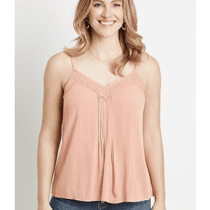Maurices Women's Lace Trim V-Neck Pleated Tank Top for $8 Maurices Women's Lace Trim V-Neck Pleated Tank Top for $8