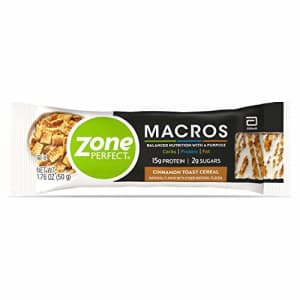 Zone Perfect Macros Protein Bars, with 15g Protein, 1g Sugars, and 18 Vitamins & Minerals, Cinnamon for $30