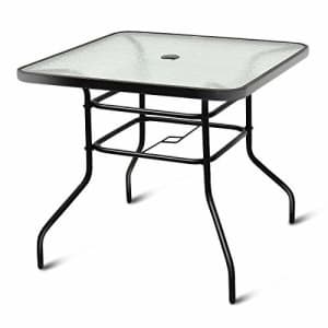 Tangkula Patio Table Outdoor Garden Balcony Poolside Lawn Glass Top Steel Frame All Weather Dining for $90