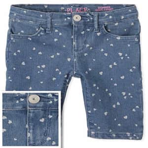 The Children's Place Girls' Plus Denim Skimmer Shorts, White, 6X/7P for $11