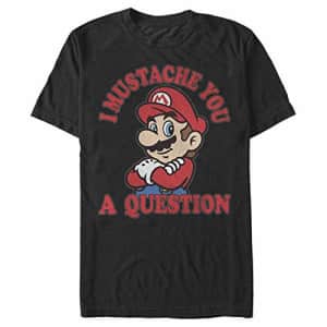 Nintendo Men's Super Mario I Mustache You A Question Poster T-Shirt, Black, XXXX-Large for $20