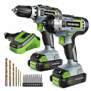 WORKPRO 20V Cordless Drill Combo Kit, Drill Driver and Impact Driver with 2x 2.0Ah Batteries and 1 for $125