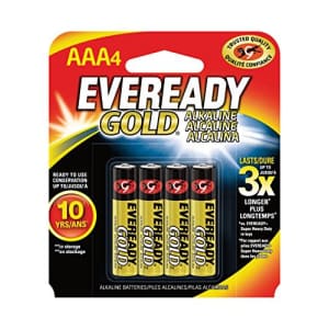 Eveready Gold Alkaline Batteries AAA, 4-Count (Pack of 3) for $10