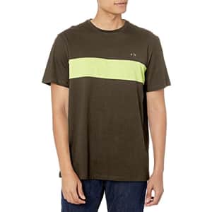 A|X Armani Exchange Men's Logo Single Stripe Cotton Jersey Short Sleeve Shirt, Truffle/Acid Lime, for $25 A|X Armani Exchange Men's Logo Single Stripe Cotton Jersey Short Sleeve Shirt, Truffle/Acid Lime, for $25