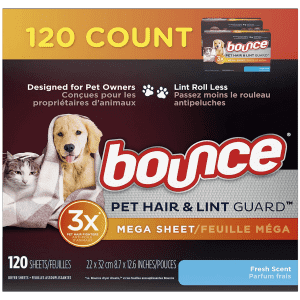 Bounce Pet Hair and Lint Guard Mega Dryer Sheets 120-Count for $6 Bounce Pet Hair and Lint Guard Mega Dryer Sheets 120-Count for $6