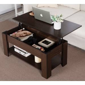 Modern Wood Lift Top Coffee Table w/ Hidden Compartment and Lower Shelf for $94