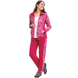 AmeriMark Womens Activewear Pant Set Zipper Jacket Pockets and Pull On Pants Currant XLP for $25