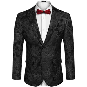 Coofandy Men's Floral Embroidered Tuxedo Jacket for $53