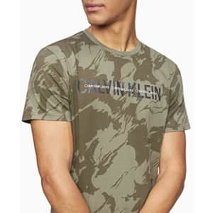 Calvin Klein Men's CK Fashion Logo Short Sleeve Crew Neck T-Shirt, Dusty Olive, Medium for $21