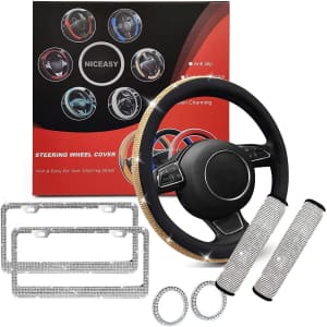 Niceasy Rhinestone Steering Wheel Cover Set w/ Belt Pads & License Plate from $7 Niceasy Rhinestone Steering Wheel Cover Set w/ Belt Pads & License Plate from $7