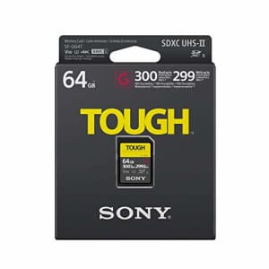 Sony TOUGH-G series SDXC UHS-II Card 64GB, V90, CL10, U3, Max R300MB/S, W299MB/S (SF-G64T/T1), Black for $98 Sony TOUGH-G series SDXC UHS-II Card 64GB, V90, CL10, U3, Max R300MB/S, W299MB/S (SF-G64T/T1), Black for $98