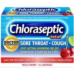 Chloraseptic Total Sore Throat + Cough Lozenges 15-Count Box for $2 Chloraseptic Total Sore Throat + Cough Lozenges 15-Count Box for $2