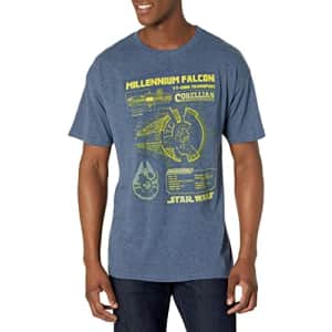 Star Wars Men's Falcon Schematics T-Shirt, Navy Blue Heather, Medium for $9