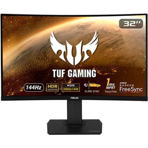 ASUS TUF 32" 1440p HDR 144Hz FreeSync LED Curved Gaming Monitor for $369