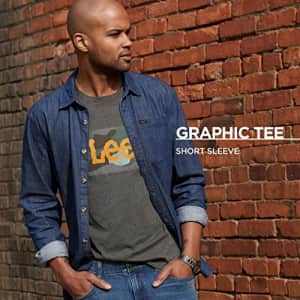 Lee Jeans Lee Men's Short Sleeve Graphic T-Shirt, Teal Heather-Pinball, XX-Large for $12
