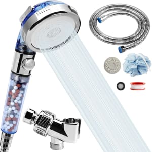 Rehave High Pressure Filtered Shower Head w/ Hose & Loofah for $11