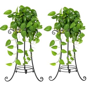 Giantex Set of 2 Classic Tall Plant Stand Flower Pots Holder, Indoor Outdoor Iron Planter Display for $56