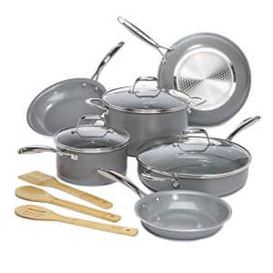 Goodful 12 Piece Cookware Set with Titanium-Reinforced Premium Non-Stick Coating, Dishwasher Safe, for $120
