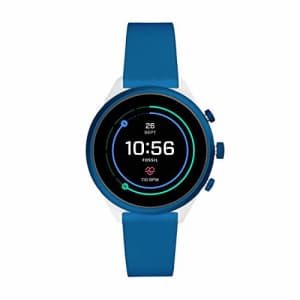 Fossil Women's Sport Heart Rate Metal and Silicone Touchscreen Smartwatch, Color: White, Blue for $200
