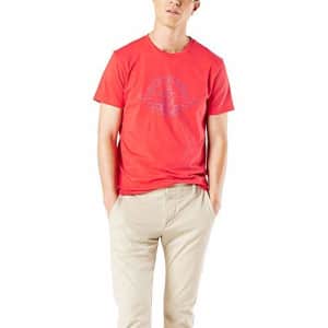 Dockers Men's Short Sleeve Crewneck T-Shirt, Poppy Red Navy Logo (Alpha), X-Large for $8