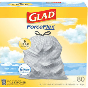 Glad ForceFlex 80-Count 13-Gallon Tall Kitchen Trash Bags w/ Febreze for $13 via Sub. & Save