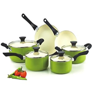 Cook N Home 10 Piece Nonstick Ceramic Coating Cookware Set, Green for $78