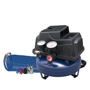 Campbell Hausfeld Air Compressor, 1 Gallon, Pancake, Oilless Pump, 110 PSI w/ Recoil Air Hose & Inflation Kit for $155