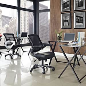 Modway Edge Mesh Back and White Vinyl Seat Office Chair With Flip-Up Arms - Computer Desks in Black for $258
