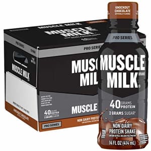 Muscle Milk Pro Series Protein Shake, Knockout Chocolate, 40g Protein, 14 Fl Oz, 12 Pack for $36 Muscle Milk Pro Series Protein Shake, Knockout Chocolate, 40g Protein, 14 Fl Oz, 12 Pack for $36