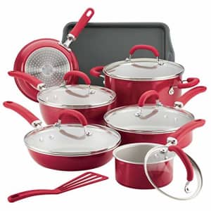 Rachael Ray Create Delicious Nonstick Cookware Pots and Pans Set, 13 Piece, Red Shimmer for $137