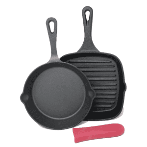 Sedona Cast Iron 2-Piece Skillet & Grill Pan Set w/ Handle Holder for $15 Sedona Cast Iron 2-Piece Skillet & Grill Pan Set w/ Handle Holder for $15