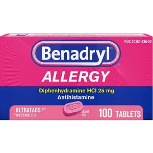 Benadryl Ultratabs Antihistamine Allergy Relief Tablets 100-Count for $10 via Sub & Save Benadryl Ultratabs Antihistamine Allergy Relief Tablets 100-Count for $10 via Sub & Save