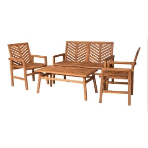 Walker Edison 4-Person Outdoor Wood Chevron Patio Furniture Set for $585