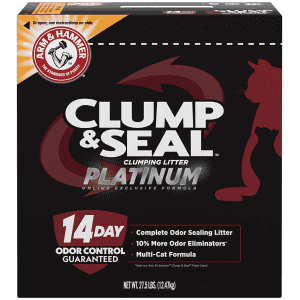 Arm & Hammer Clump & Seal Platinum Clumping Cat Litter 27.5-lb. Box. The price will drop in-cart, making it a savings of $14. Furthermore, you'd pay $10 more for the lesser, 7-day odor guarantee version in this size.