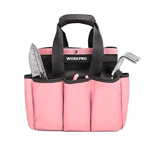 WORKPRO Garden Tool Bag, Pink Garden Tote Storage Bag with 8 Pockets, Home Organizer for Indoor and for $14