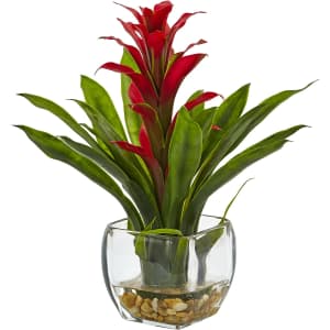 Nearly Natural 6897-RD Bromeliad with Glass Vase Arrangement for $35